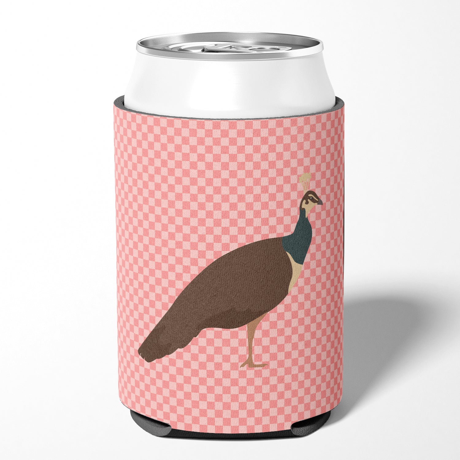Indian Peahen Peafowl Pink Check Can or Bottle Hugger BB7927CC  the-store.com.