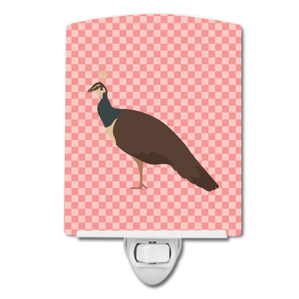 Indian Peahen Peafowl Pink Check Ceramic Night Light BB7927CNL - the-store.com