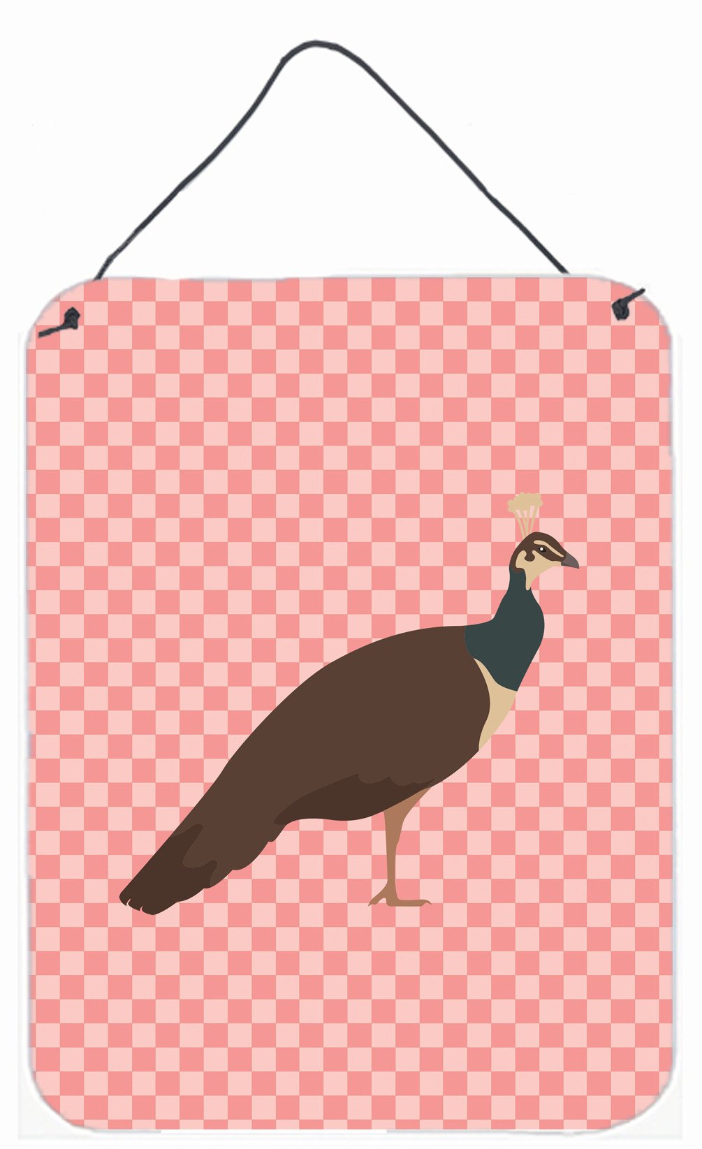 Indian Peahen Peafowl Pink Check Wall or Door Hanging Prints BB7927DS1216 by Caroline's Treasures