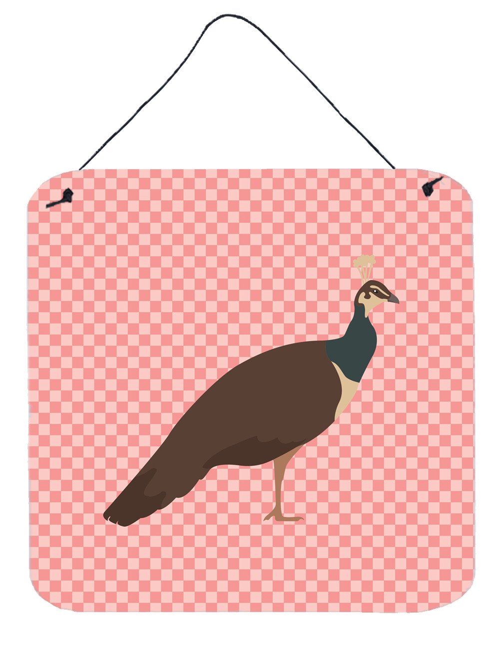 Indian Peahen Peafowl Pink Check Wall or Door Hanging Prints BB7927DS66 by Caroline's Treasures