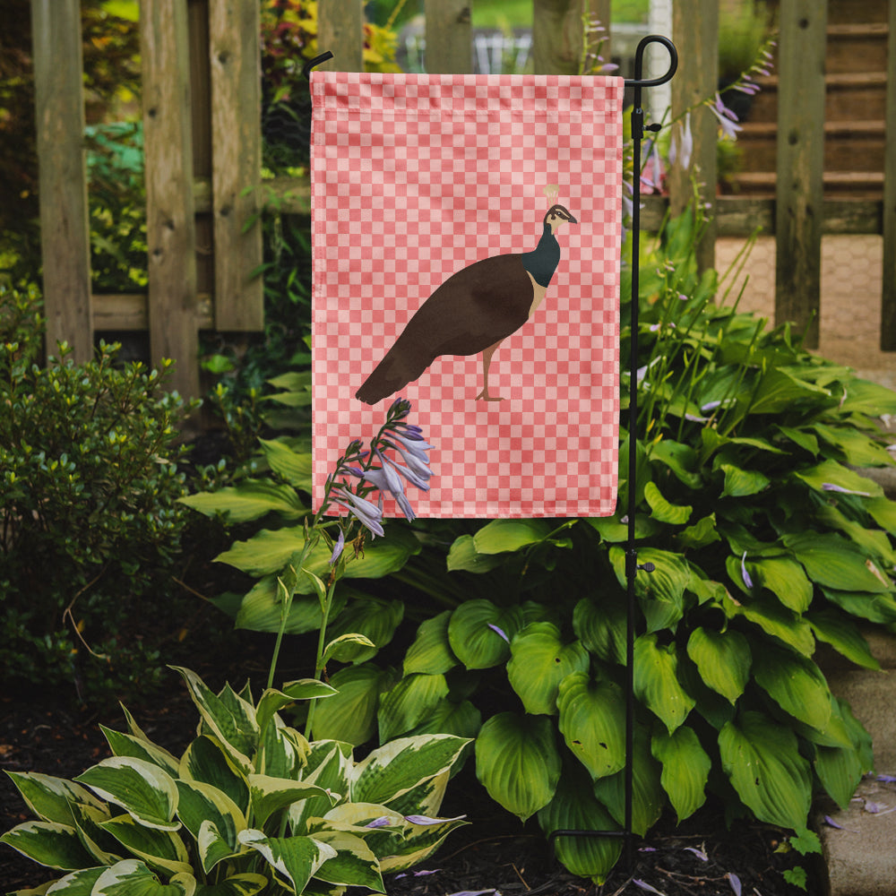 Indian Peahen Peafowl Pink Check Flag Garden Size  the-store.com.