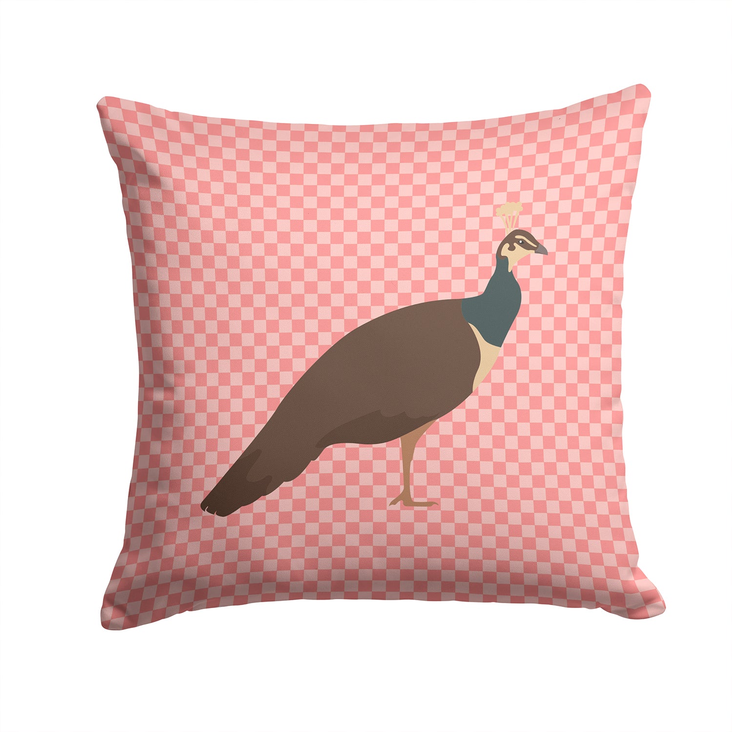Indian Peahen Peafowl Pink Check Fabric Decorative Pillow BB7927PW1414 - the-store.com