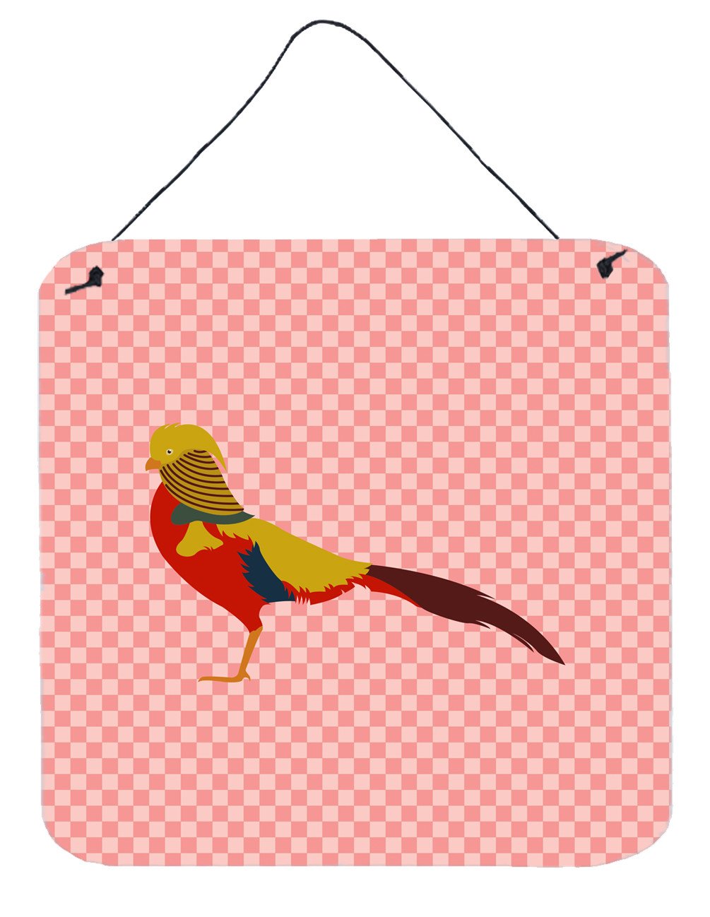 Golden or Chinese Pheasant Pink Check Wall or Door Hanging Prints BB7928DS66 by Caroline&#39;s Treasures