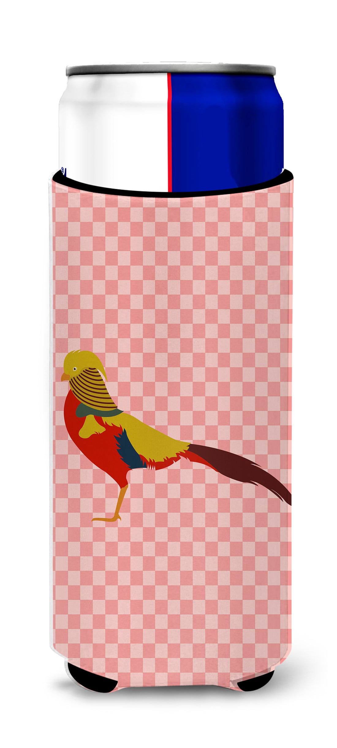 Golden or Chinese Pheasant Pink Check  Ultra Hugger for slim cans  the-store.com.