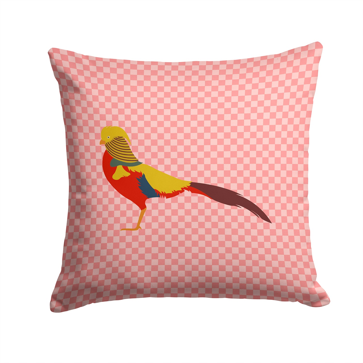 Golden or Chinese Pheasant Pink Check Fabric Decorative Pillow BB7928PW1414 - the-store.com