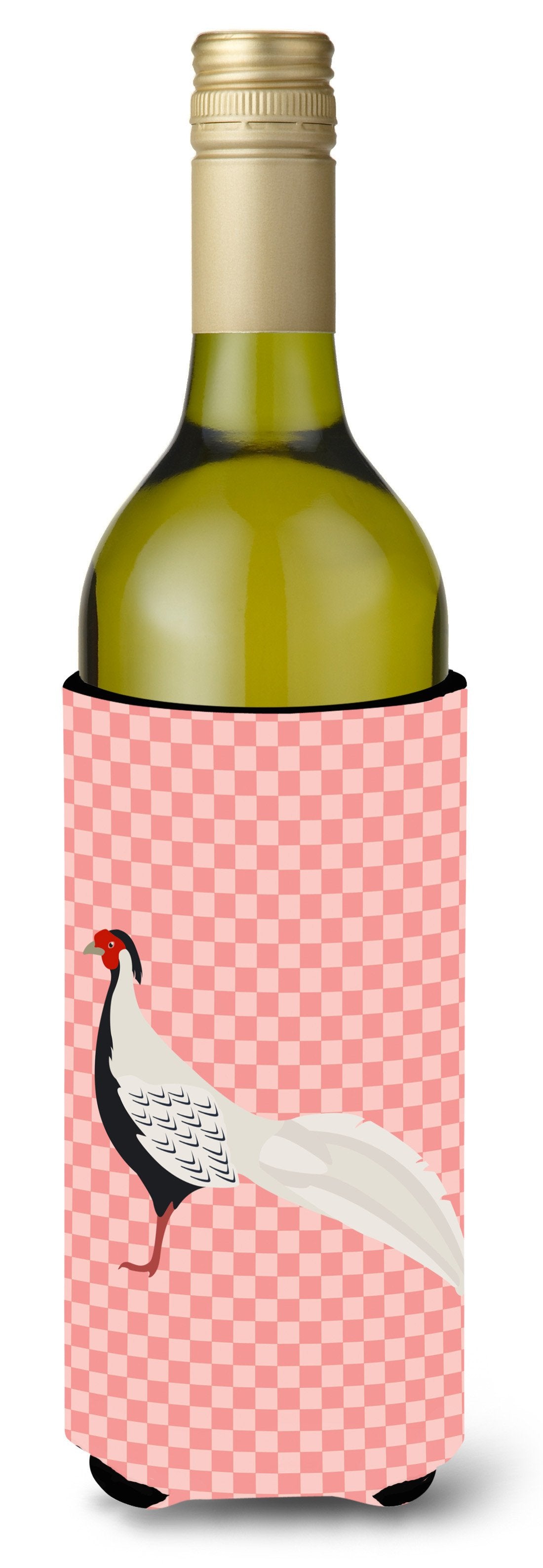 Silver Pheasant Pink Check Wine Bottle Beverge Insulator Hugger BB7929LITERK by Caroline&#39;s Treasures