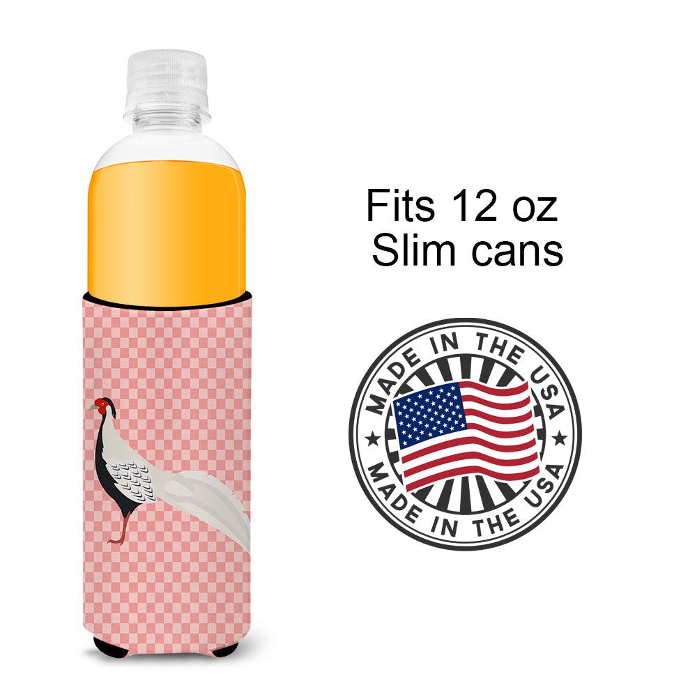 Silver Pheasant Pink Check  Ultra Hugger for slim cans  the-store.com.