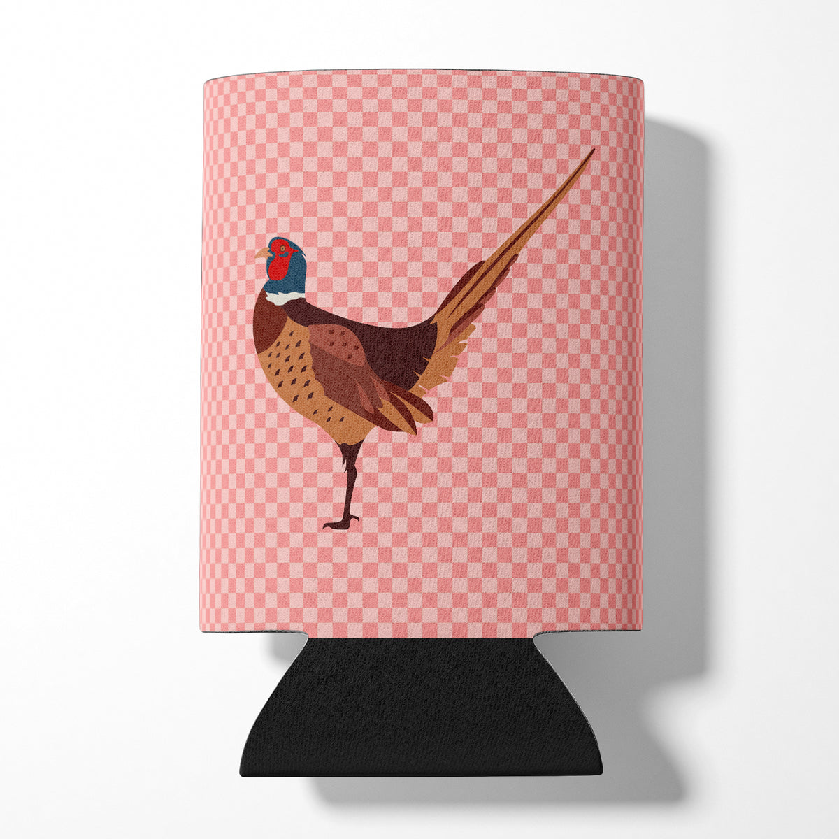 Ring-necked Common Pheasant Pink Check Can or Bottle Hugger BB7930CC