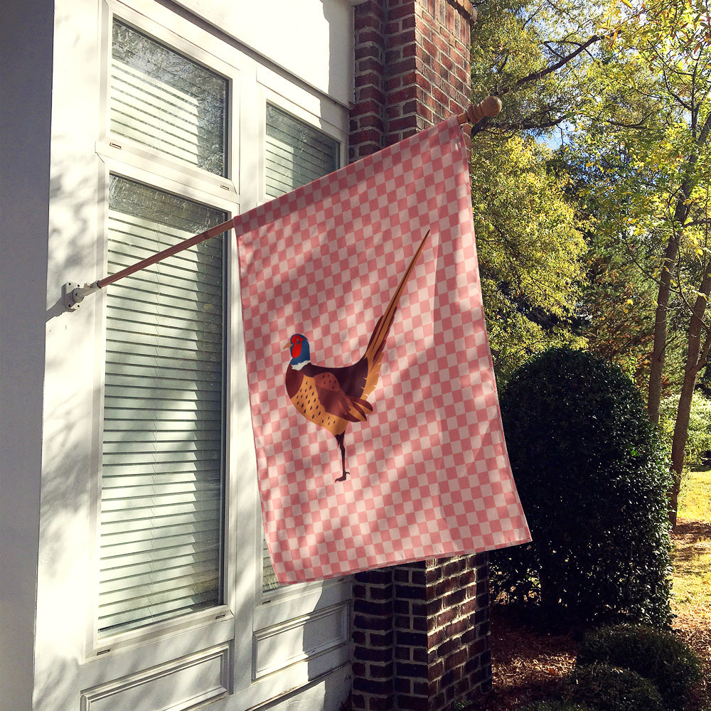 Ring-necked Common Pheasant Pink Check Flag Canvas House Size BB7930CHF  the-store.com.