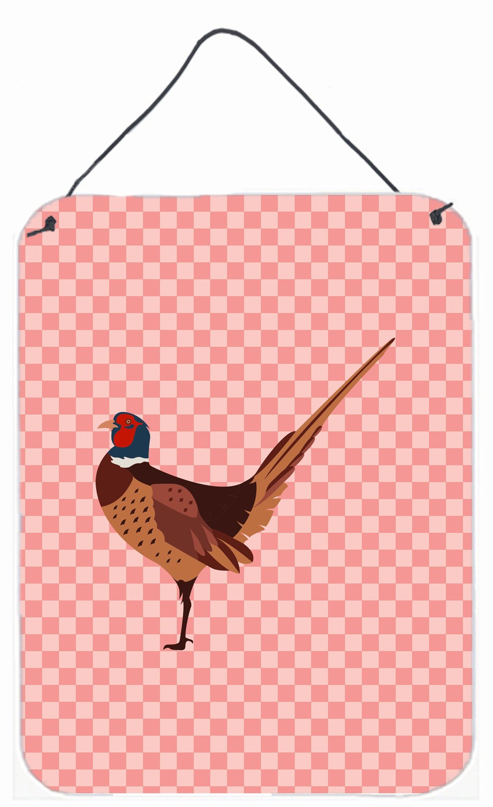 Ring-necked Common Pheasant Pink Check Wall or Door Hanging Prints BB7930DS1216 by Caroline&#39;s Treasures