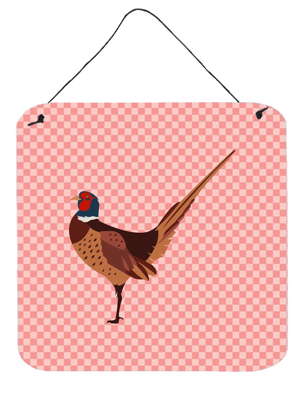 Ring-necked Common Pheasant Pink Check Wall or Door Hanging Prints BB7930DS66 by Caroline&#39;s Treasures