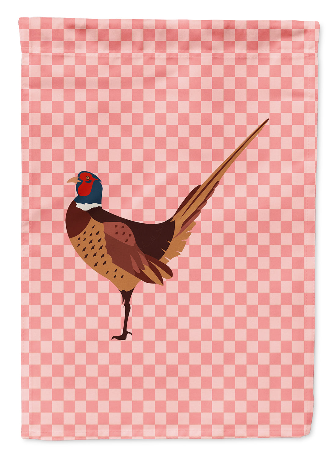 Ring-necked Common Pheasant Pink Check Flag Garden Size