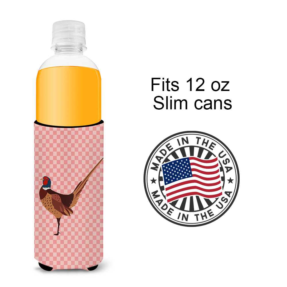 Ring-necked Common Pheasant Pink Check  Ultra Hugger for slim cans