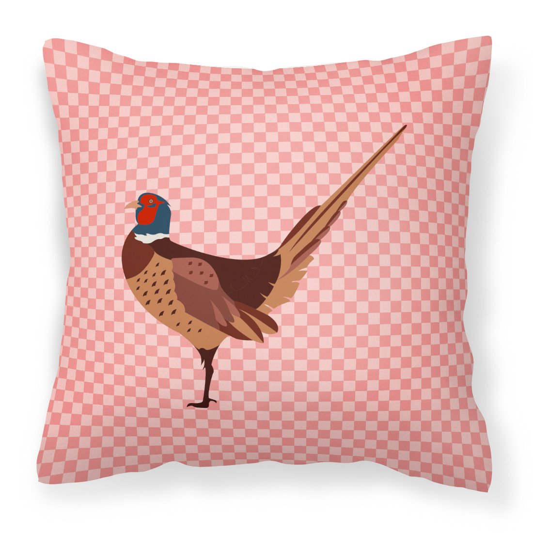 Ring-necked Common Pheasant Pink Check Fabric Decorative Pillow BB7930PW1818 by Caroline&#39;s Treasures