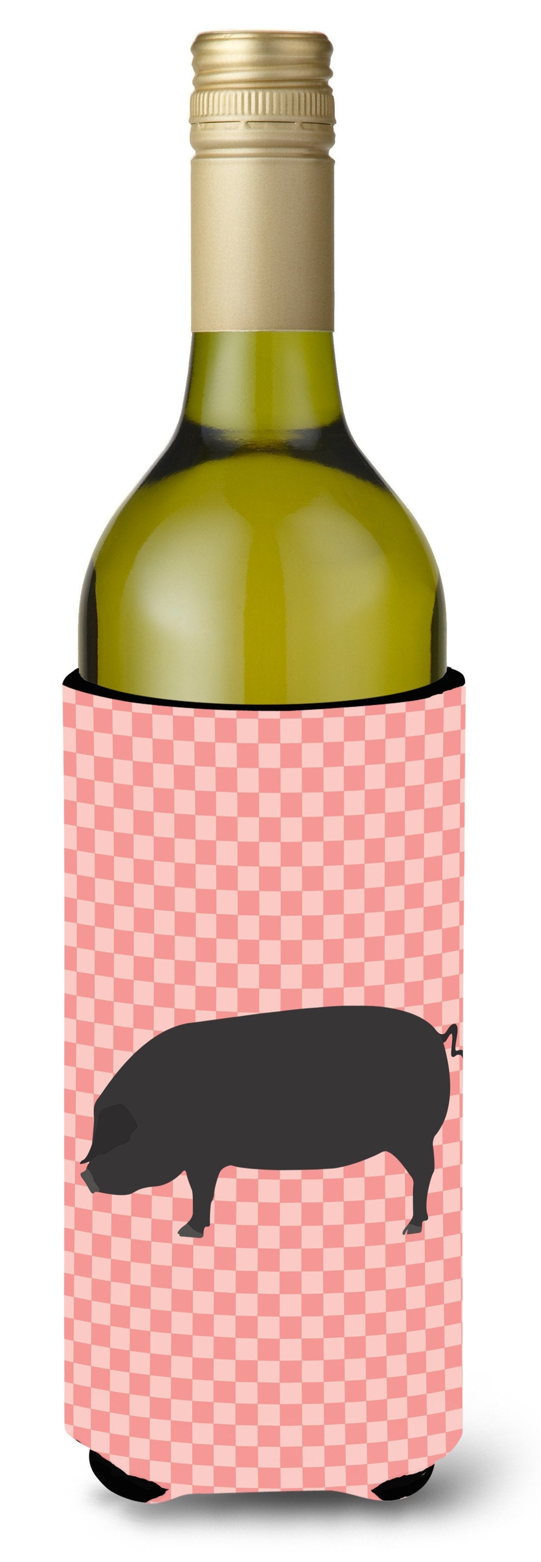 Devon Large Black Pig Pink Check Wine Bottle Beverge Insulator Hugger BB7931LITERK by Caroline&#39;s Treasures