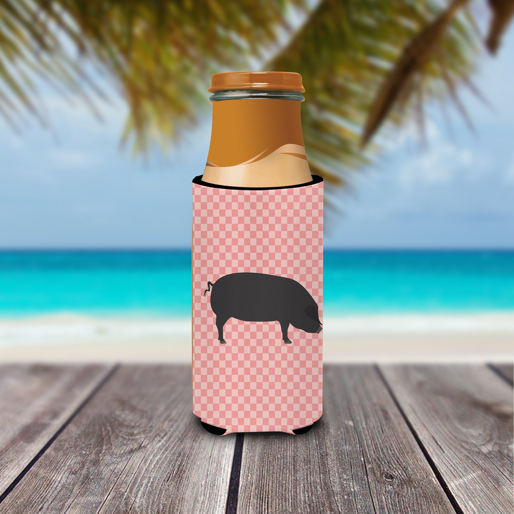 Devon Large Black Pig Pink Check  Ultra Hugger for slim cans