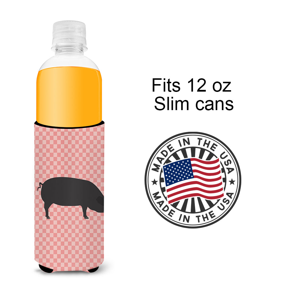 Devon Large Black Pig Pink Check  Ultra Hugger for slim cans  the-store.com.