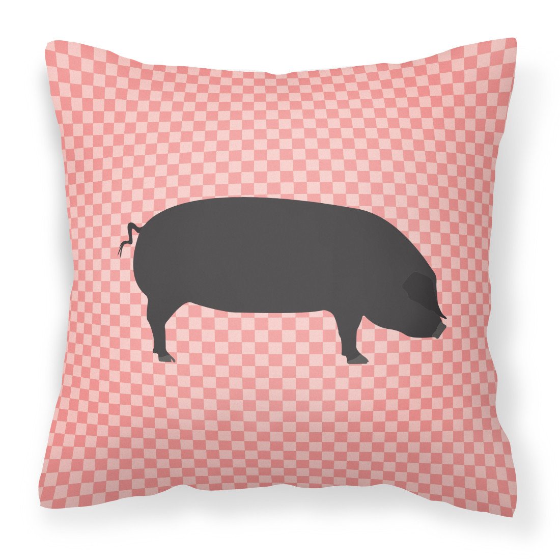 Devon Large Black Pig Pink Check Fabric Decorative Pillow BB7931PW1818 by Caroline's Treasures