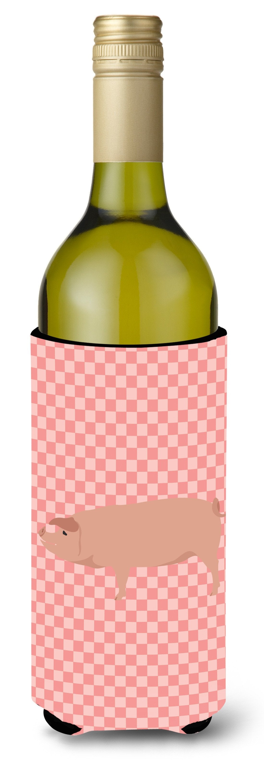 American Landrace Pig Pink Check Wine Bottle Beverge Insulator Hugger BB7932LITERK by Caroline&#39;s Treasures