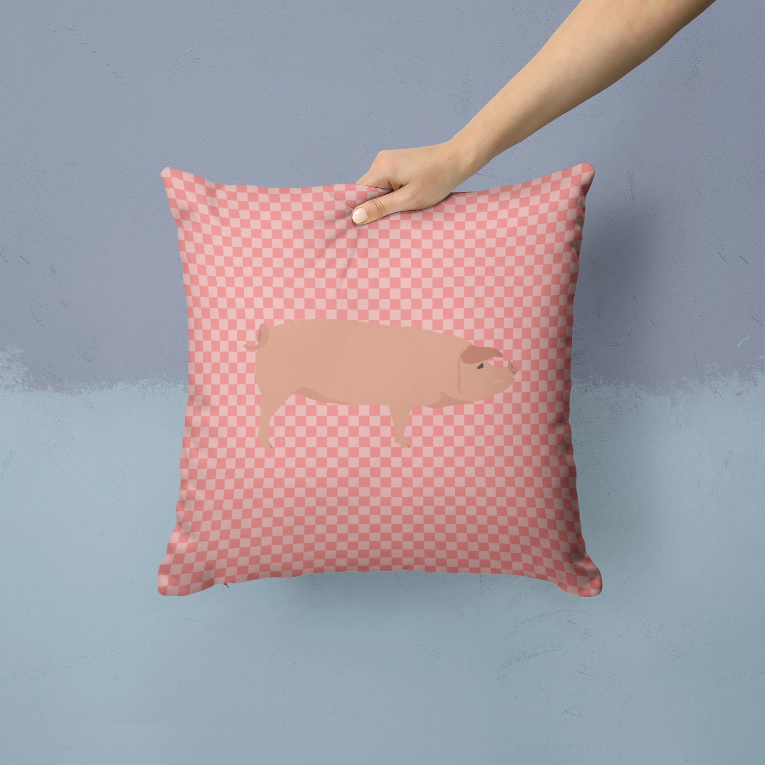 American Landrace Pig Pink Check Fabric Decorative Pillow BB7932PW1414 - the-store.com