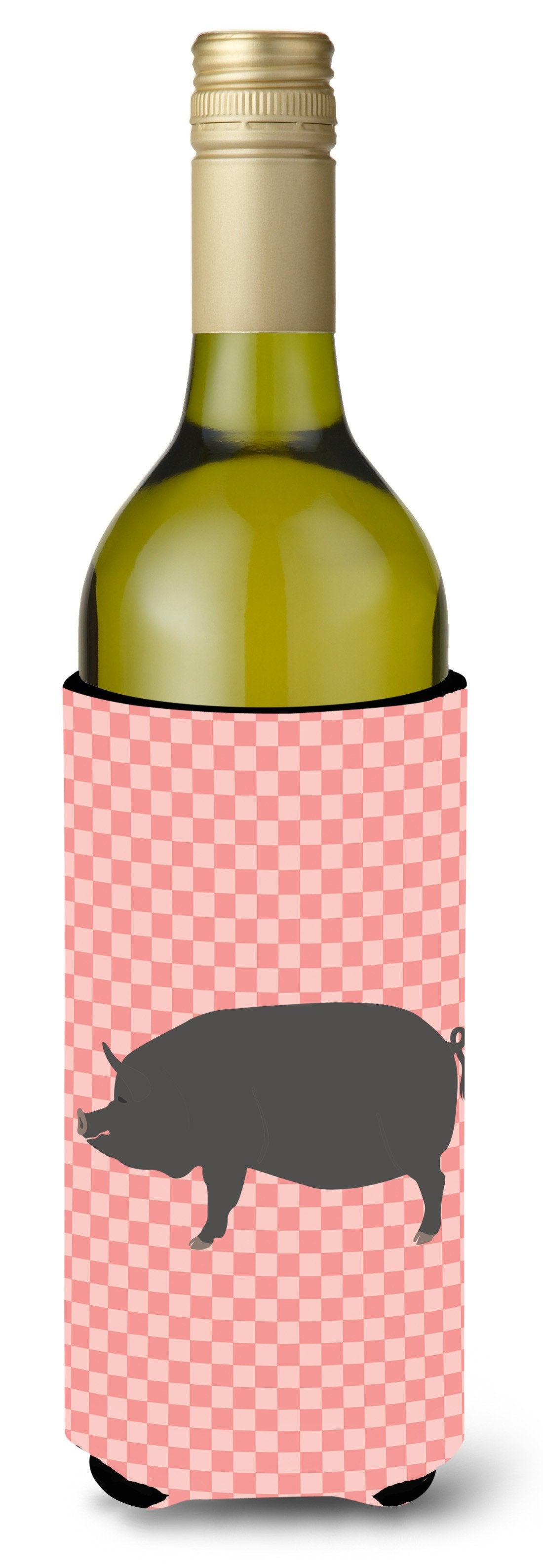 Berkshire Pig Pink Check Wine Bottle Beverge Insulator Hugger BB7933LITERK by Caroline&#39;s Treasures