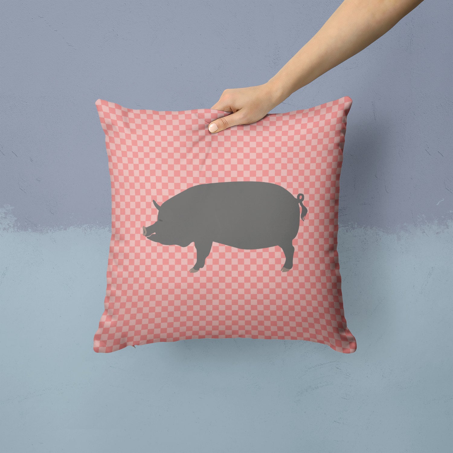 Berkshire Pig Pink Check Fabric Decorative Pillow BB7933PW1414 - the-store.com