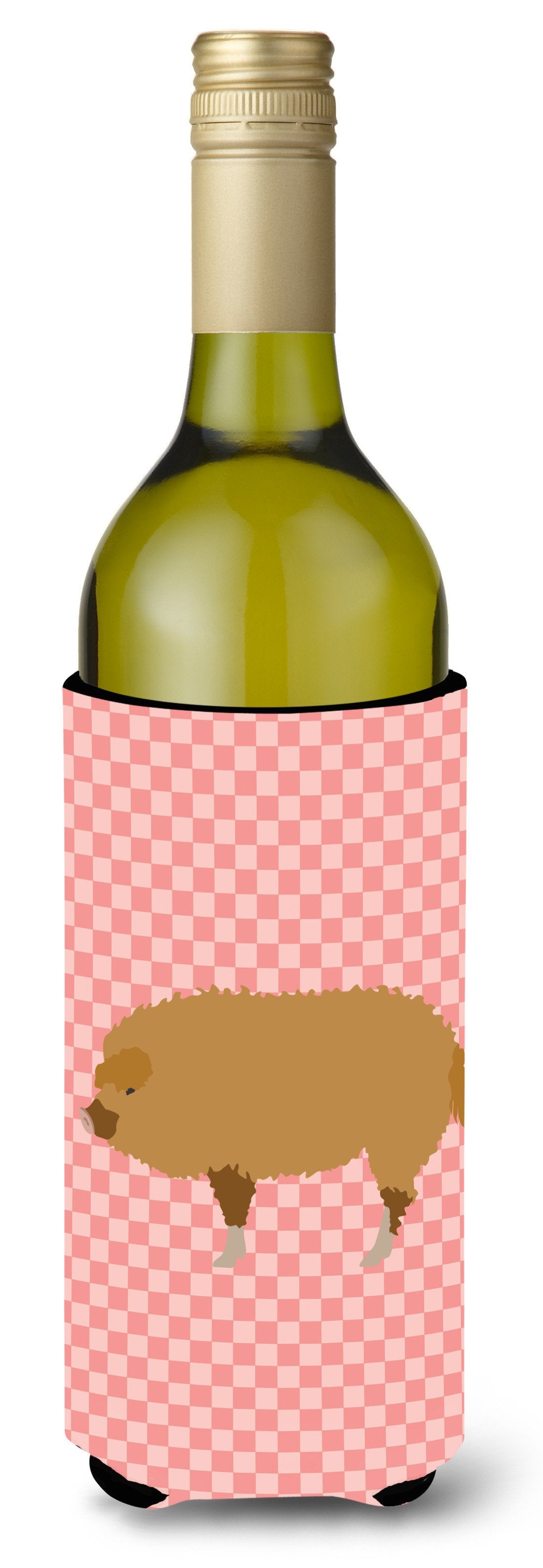 Hungarian Mangalica Pig Pink Check Wine Bottle Beverge Insulator Hugger BB7934LITERK by Caroline&#39;s Treasures