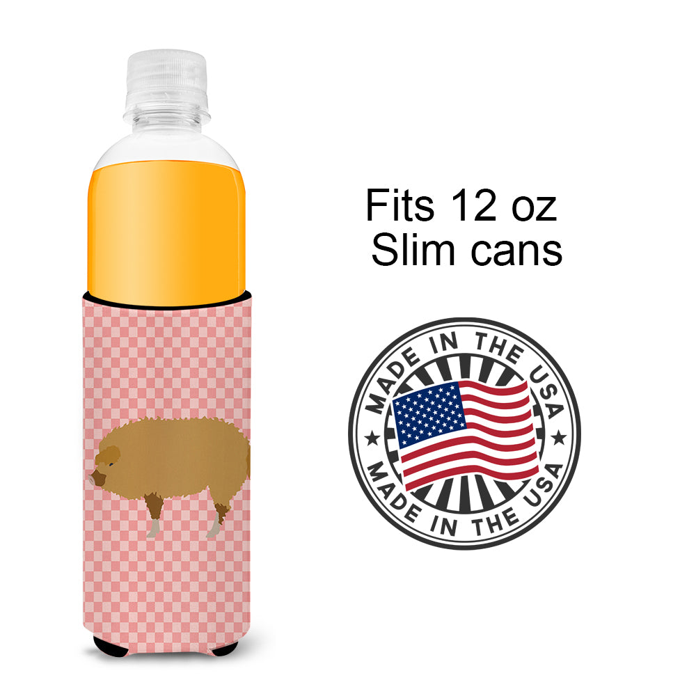 Hungarian Mangalica Pig Pink Check  Ultra Hugger for slim cans  the-store.com.