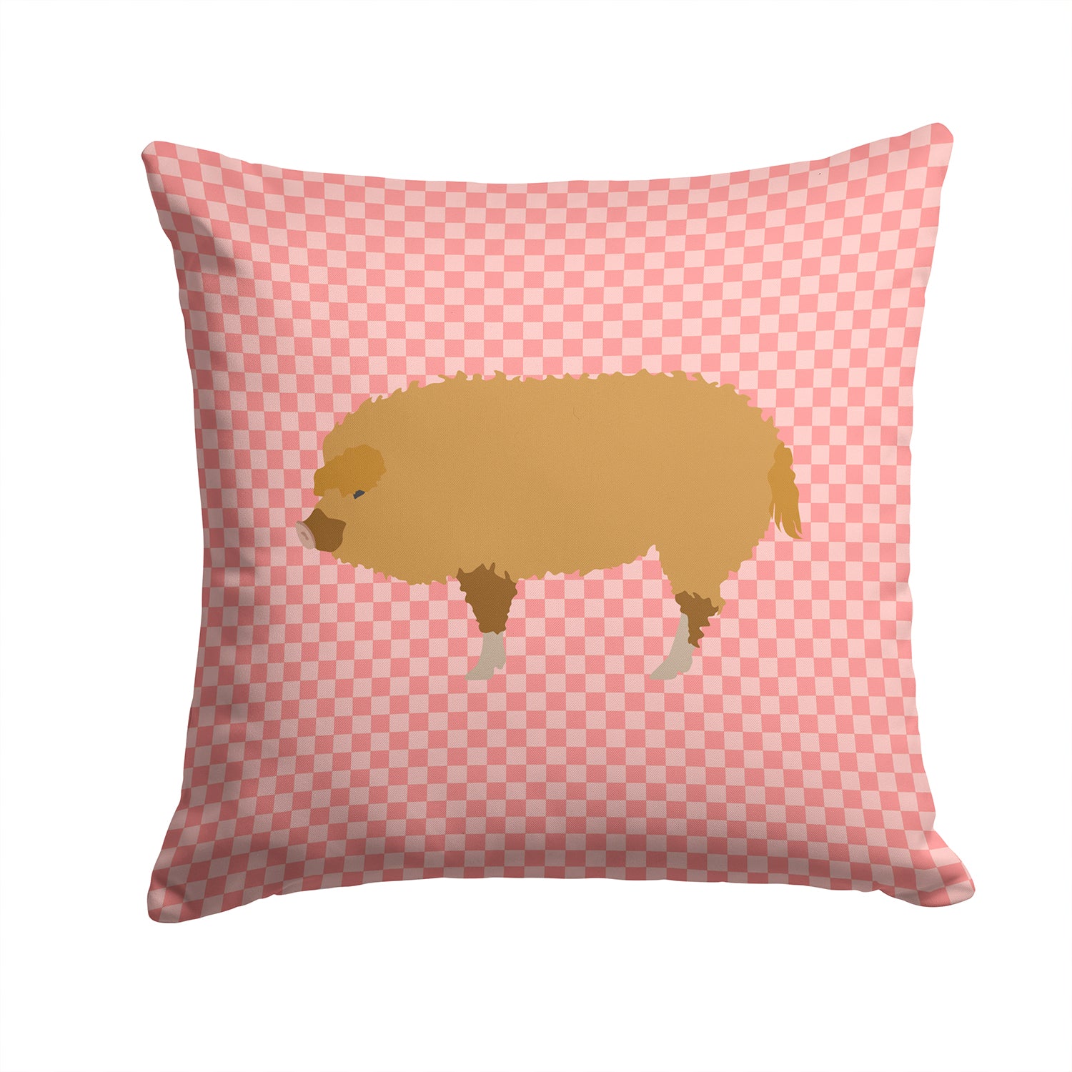 Hungarian Mangalica Pig Pink Check Fabric Decorative Pillow BB7934PW1414 - the-store.com