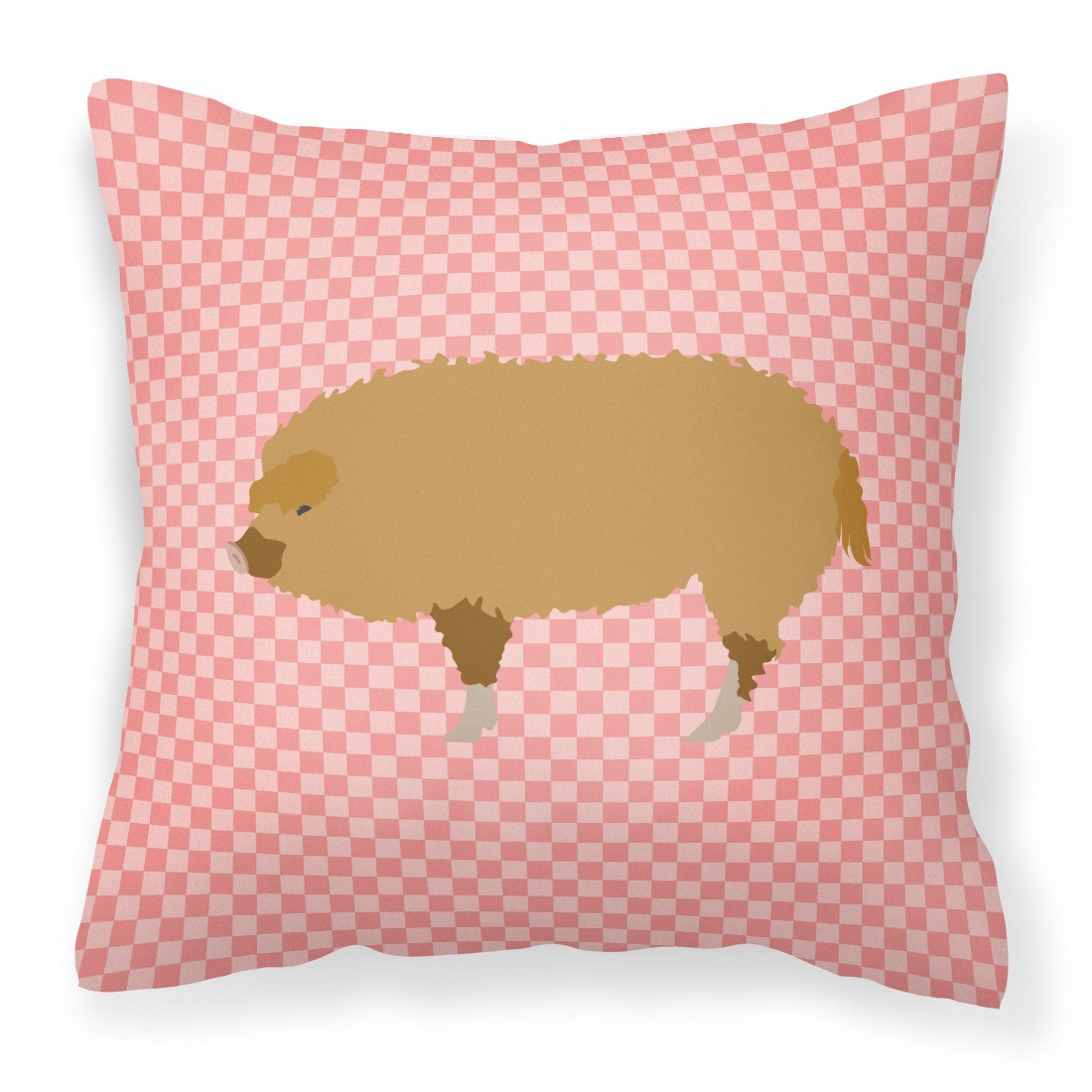 Hungarian Mangalica Pig Pink Check Fabric Decorative Pillow BB7934PW1818 by Caroline&#39;s Treasures