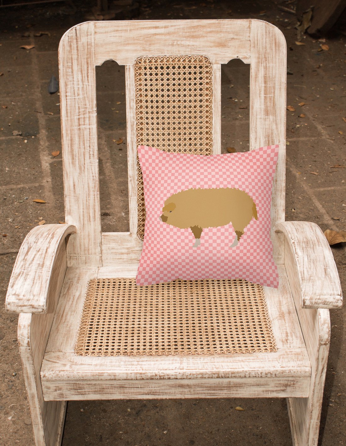 Hungarian Mangalica Pig Pink Check Fabric Decorative Pillow BB7934PW1818 by Caroline's Treasures