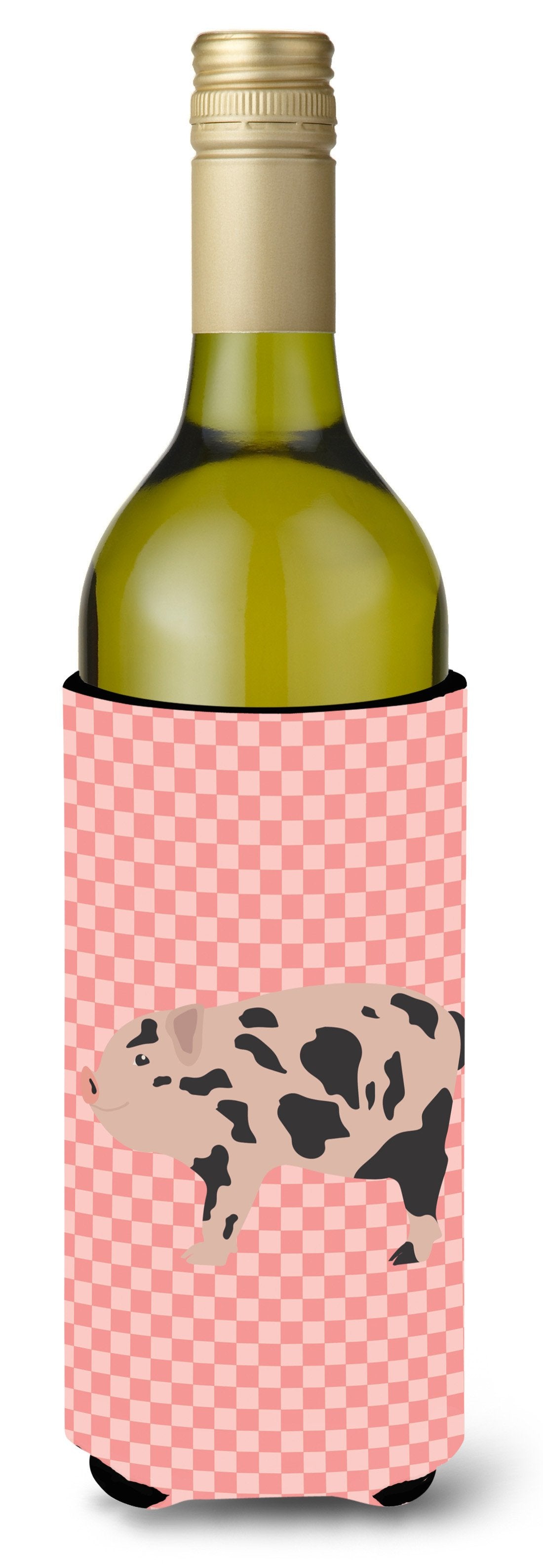 Mini Miniature Pig Pink Check Wine Bottle Beverge Insulator Hugger BB7935LITERK by Caroline's Treasures
