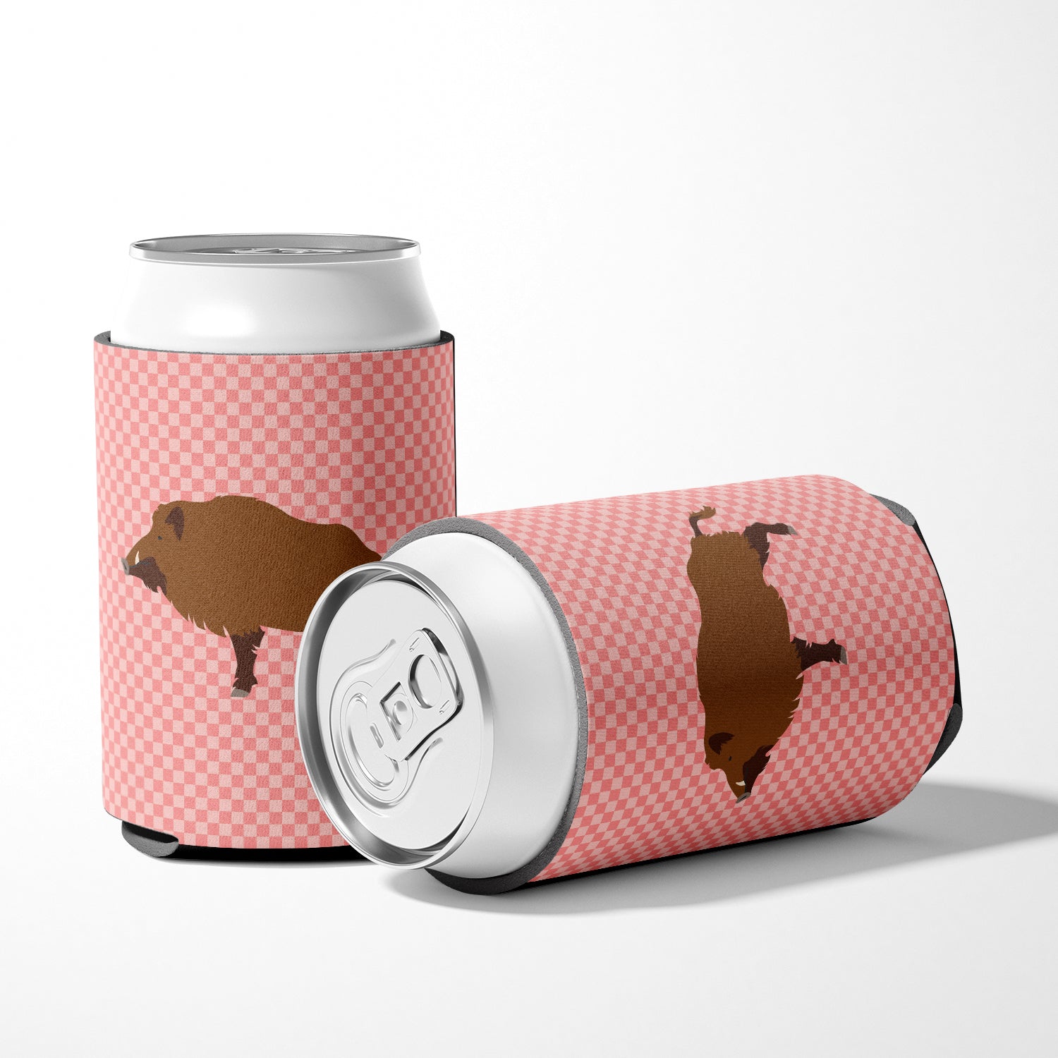Wild Boar Pig Pink Check Can or Bottle Hugger BB7936CC