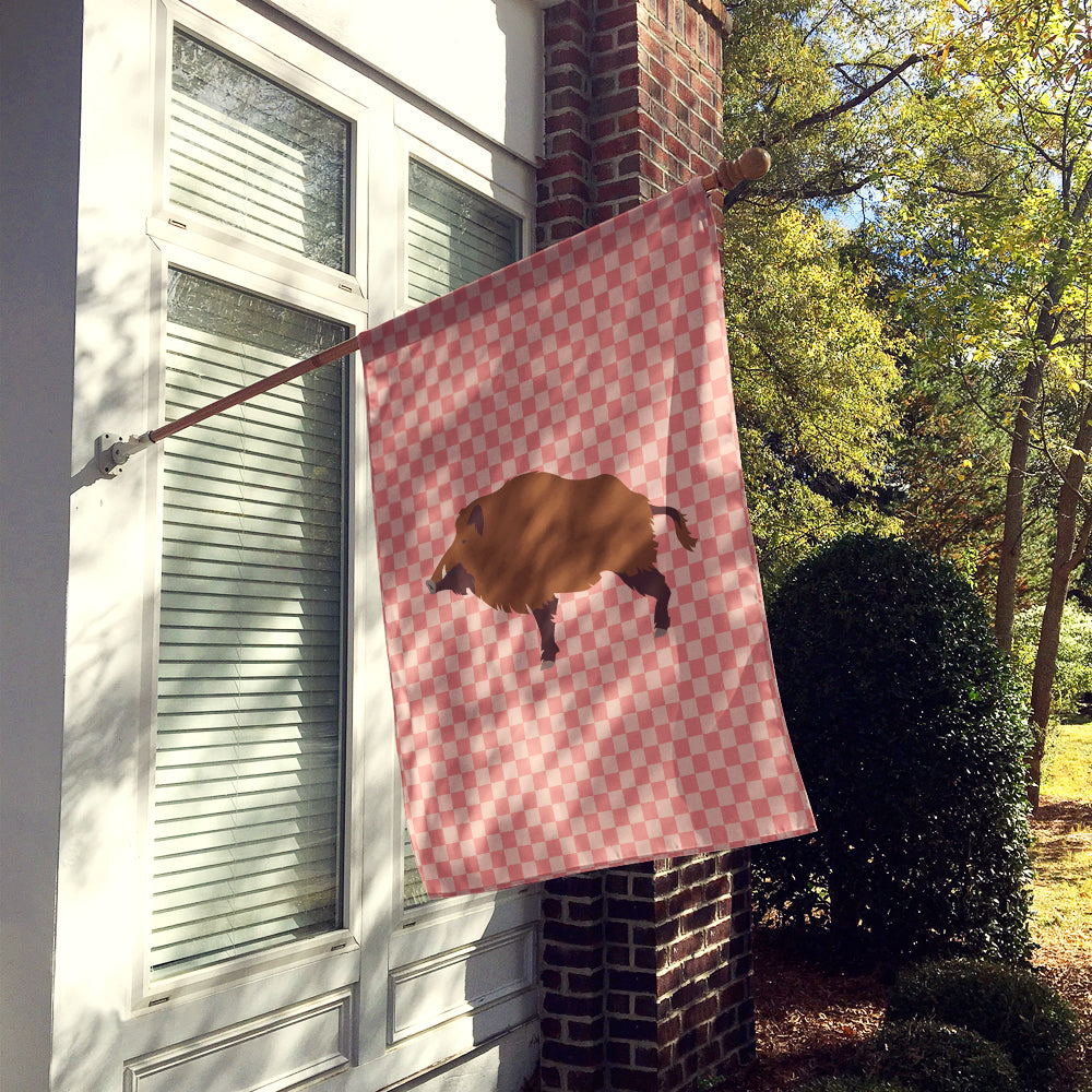 Caroline's Treasures Wild Boar Pig Pink Check Flag Canvas House Size BB7936CHF