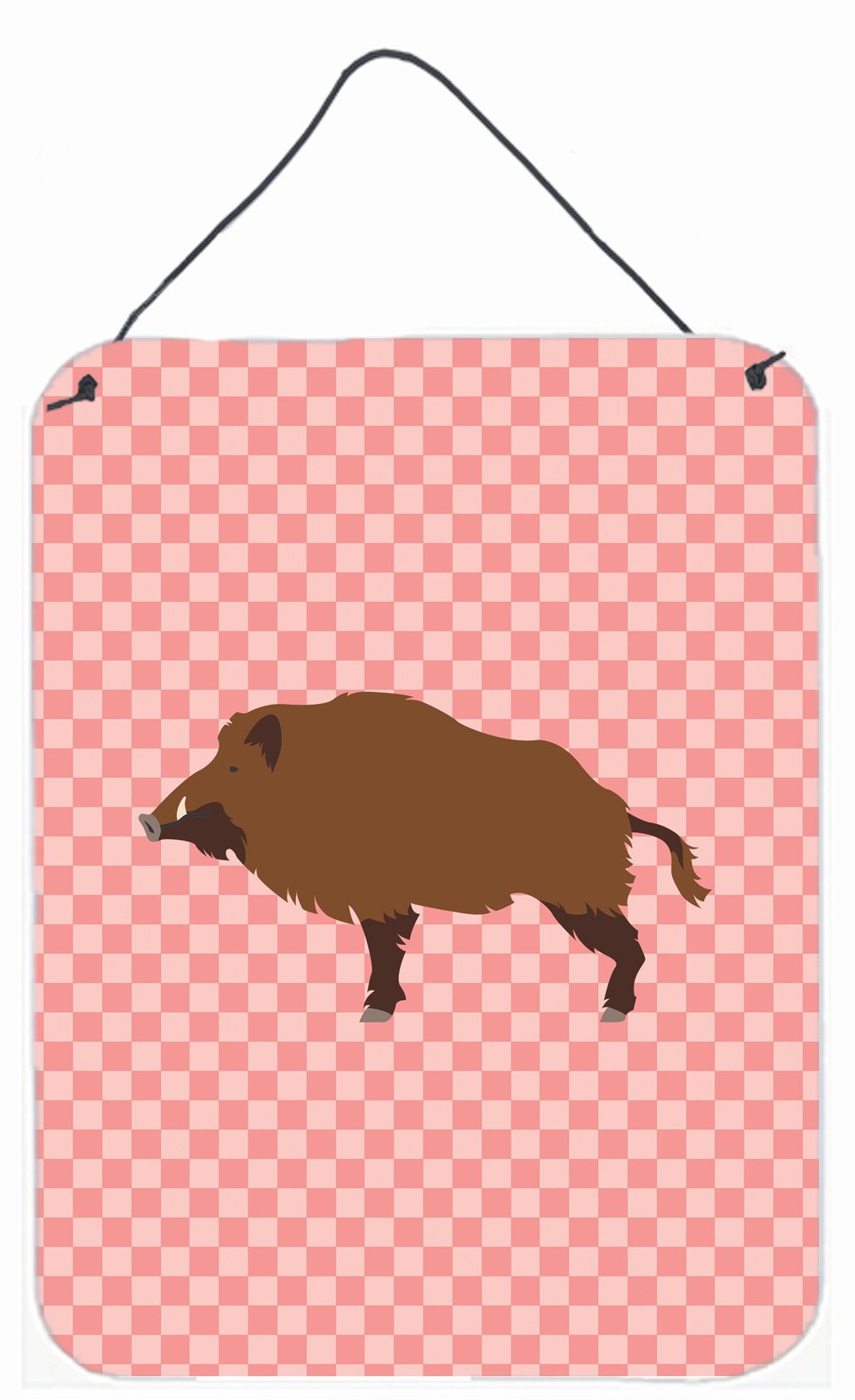 Wild Boar Pig Pink Check Wall or Door Hanging Prints BB7936DS1216 by Caroline&#39;s Treasures