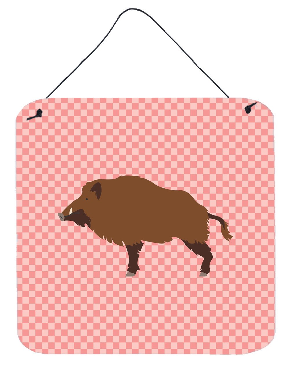 Wild Boar Pig Pink Check Wall or Door Hanging Prints BB7936DS66 by Caroline&#39;s Treasures