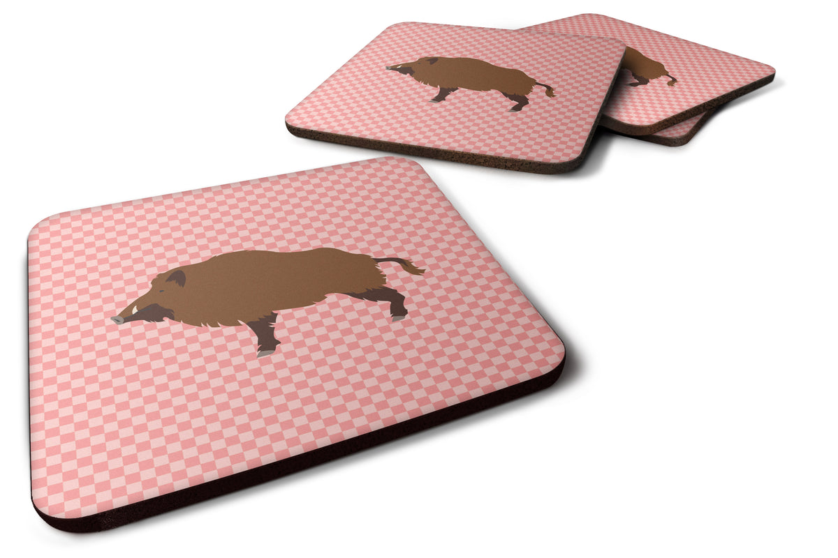 Wild Boar Pig Pink Check Foam Coaster Set of 4 BB7936FC - the-store.com