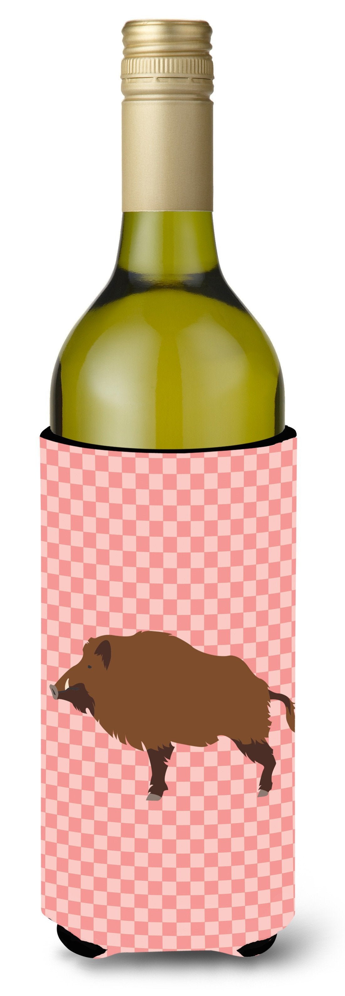 Wild Boar Pig Pink Check Wine Bottle Beverge Insulator Hugger BB7936LITERK by Caroline&#39;s Treasures
