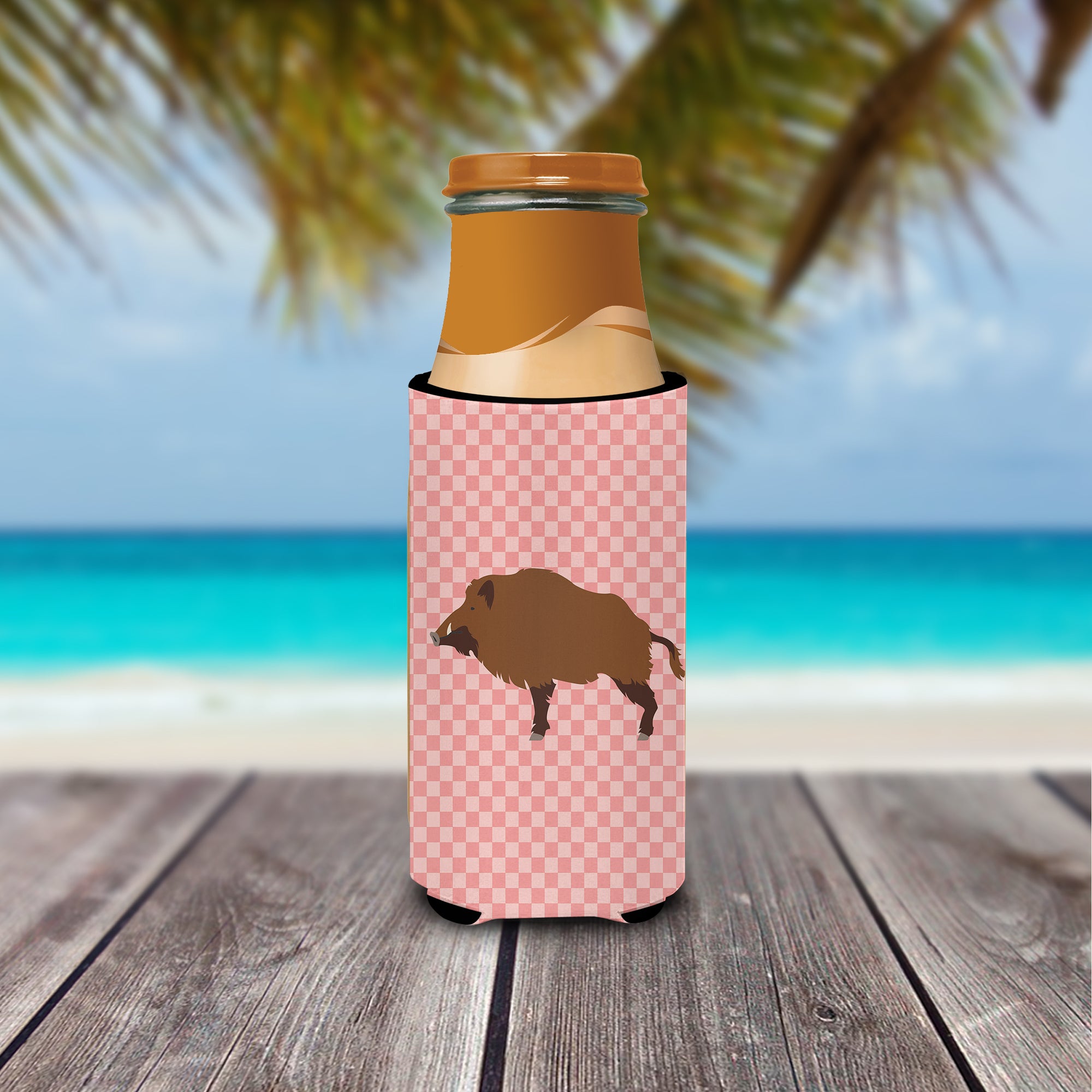 Wild Boar Pig Pink Check  Ultra Hugger for slim cans  the-store.com.