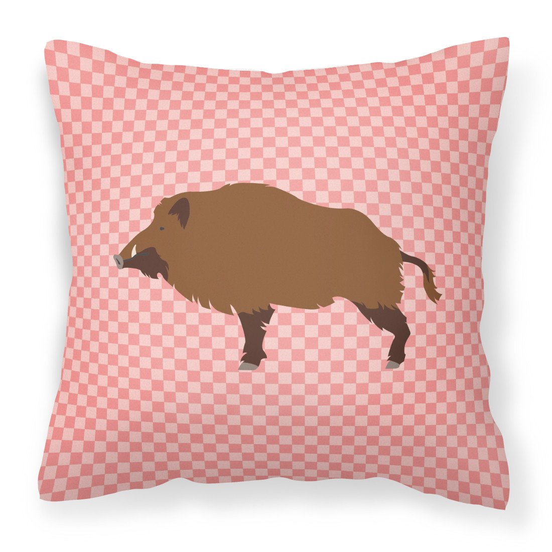 Wild Boar Pig Pink Check Fabric Decorative Pillow BB7936PW1818 by Caroline&#39;s Treasures
