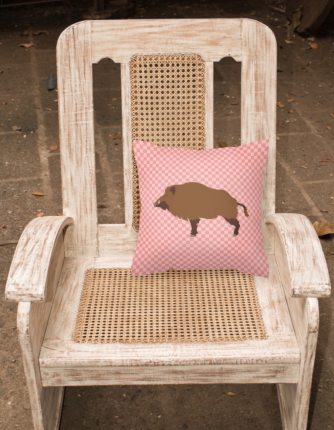 Wild Boar Pig Pink Check Fabric Decorative Pillow BB7936PW1818 by Caroline's Treasures