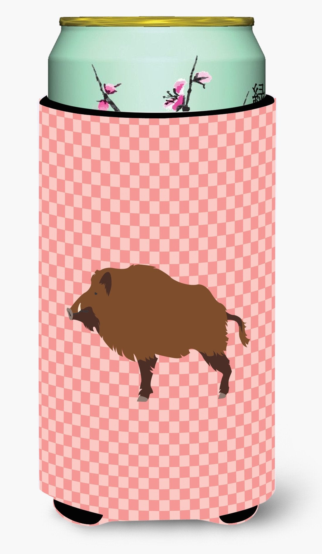Wild Boar Pig Pink Check Tall Boy Beverage Insulator Hugger BB7936TBC by Caroline&#39;s Treasures