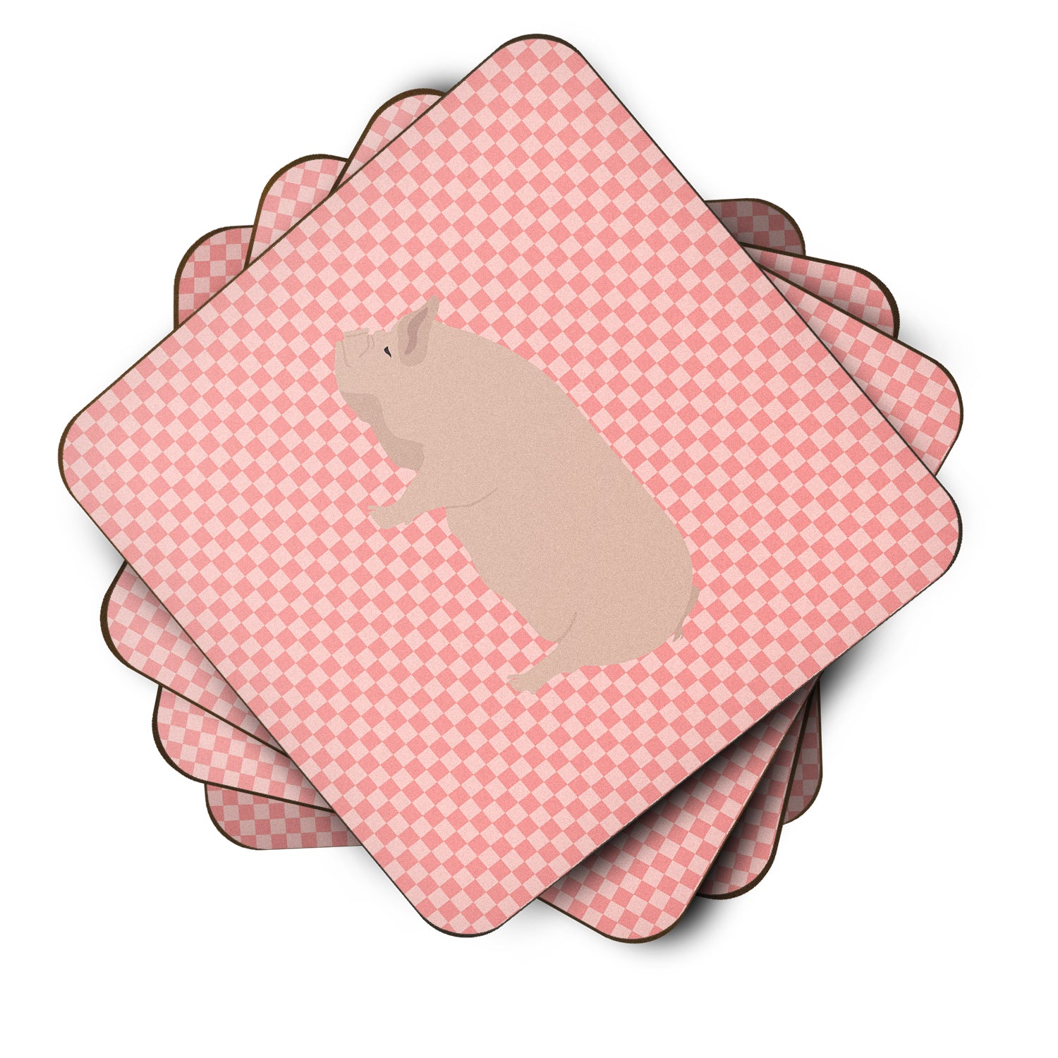 Welsh Pig Pink Check Foam Coaster Set of 4 BB7937FC - the-store.com