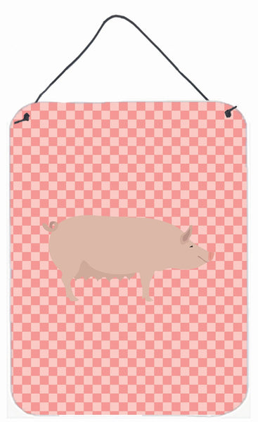 English Large White Pig Pink Check Wall or Door Hanging Prints BB7938DS1216 by Caroline's Treasures