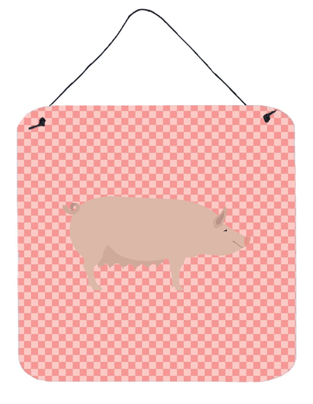 English Large White Pig Pink Check Wall or Door Hanging Prints BB7938DS66 by Caroline's Treasures