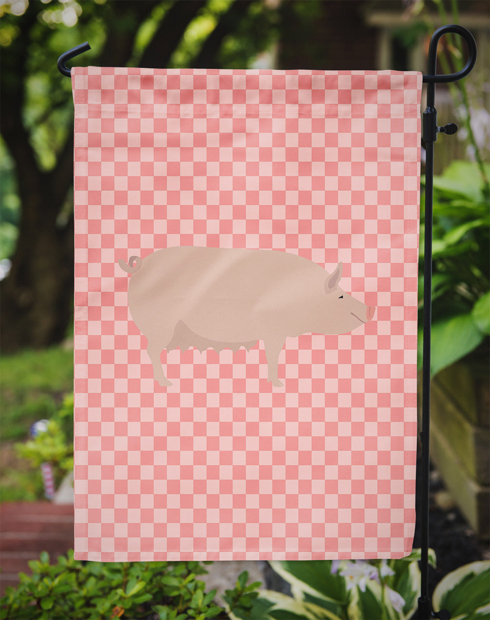 English Large White Pig Pink Check Flag Garden Size BB7938GF