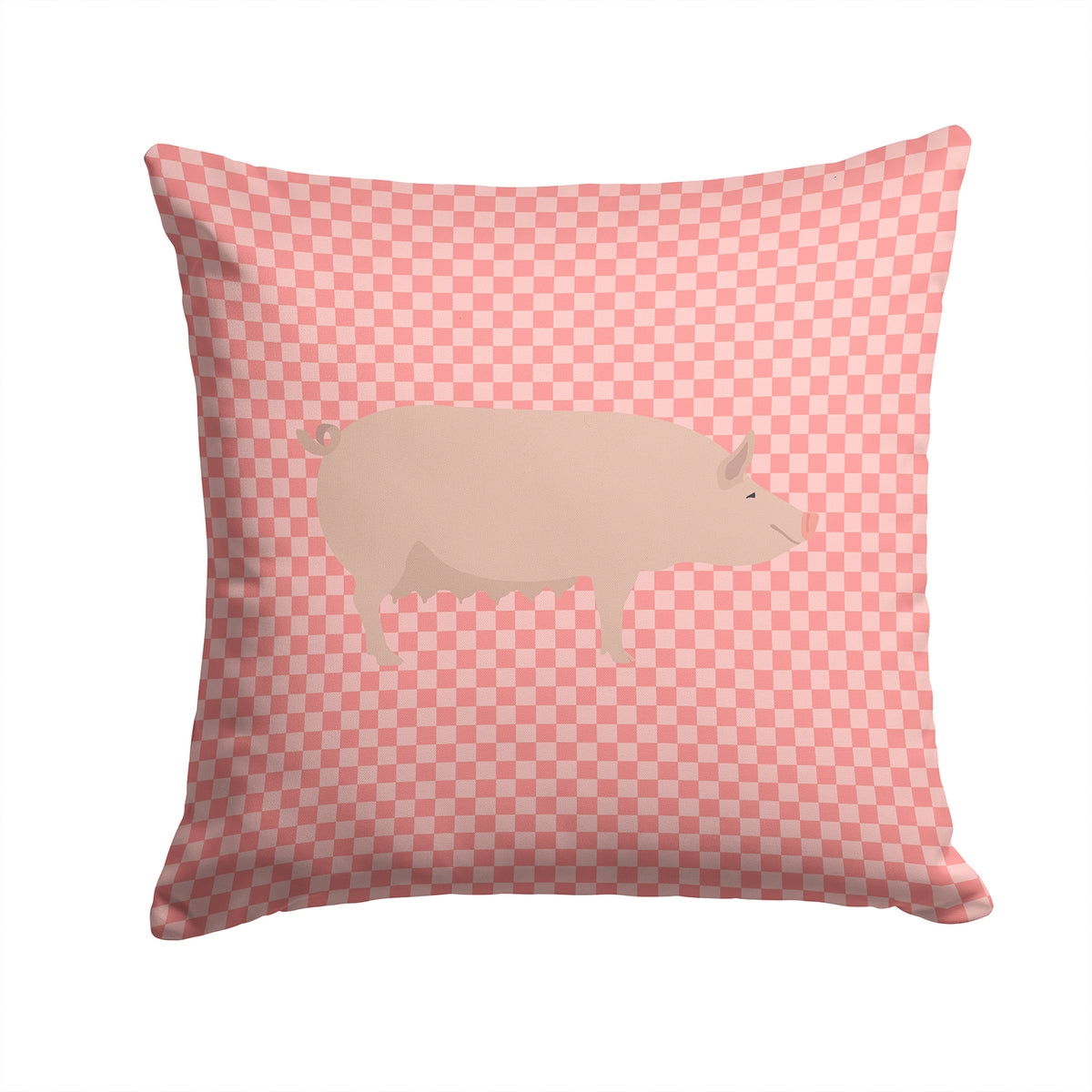 English Large White Pig Pink Check Fabric Decorative Pillow BB7938PW1414 - the-store.com