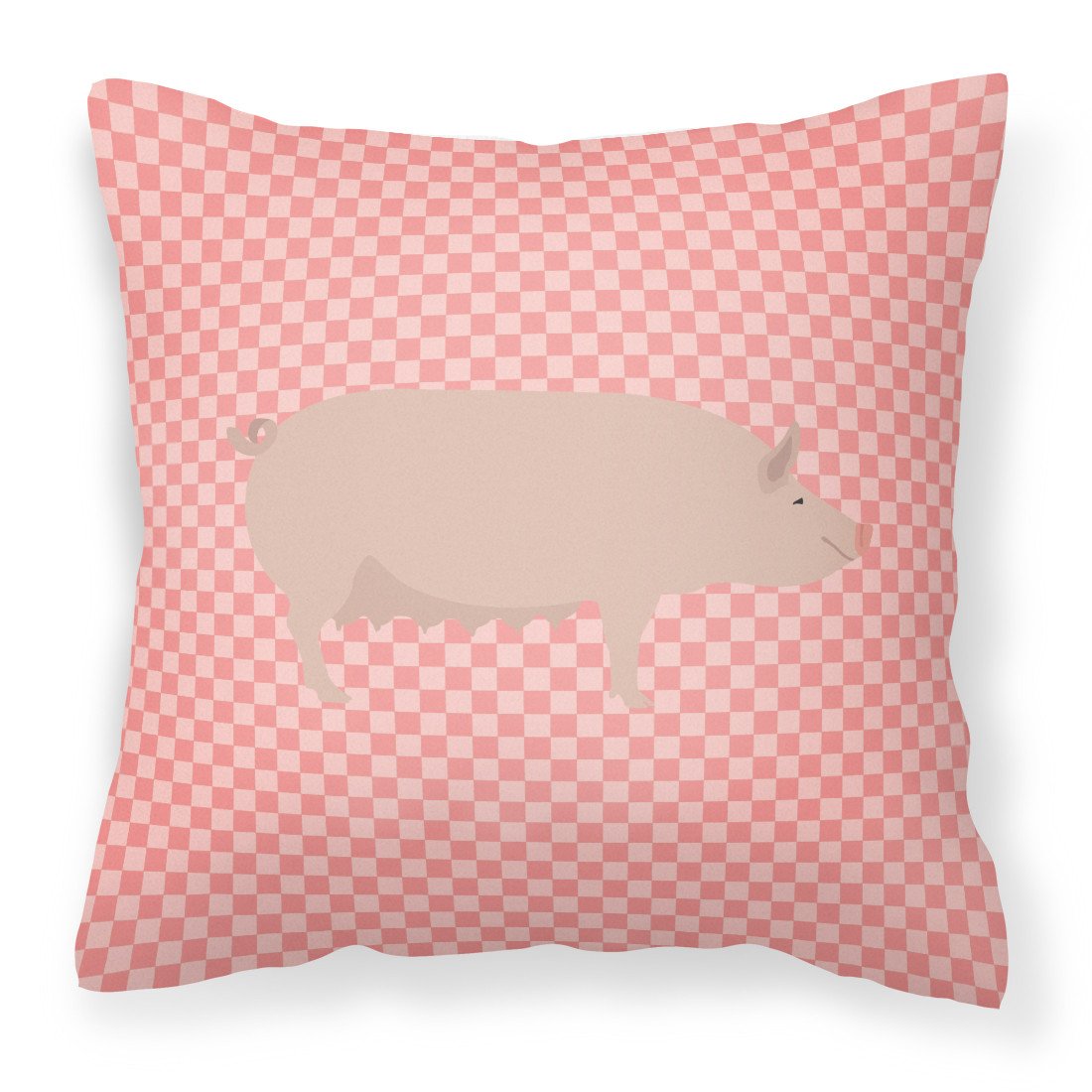 English Large White Pig Pink Check Fabric Decorative Pillow BB7938PW1818 by Caroline&#39;s Treasures
