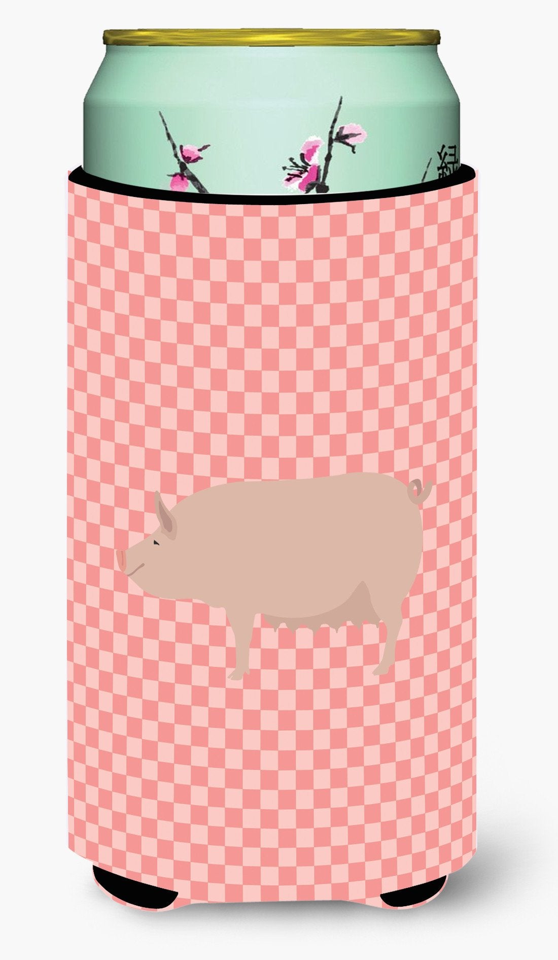 English Large White Pig Pink Check Tall Boy Beverage Insulator Hugger BB7938TBC by Caroline&#39;s Treasures