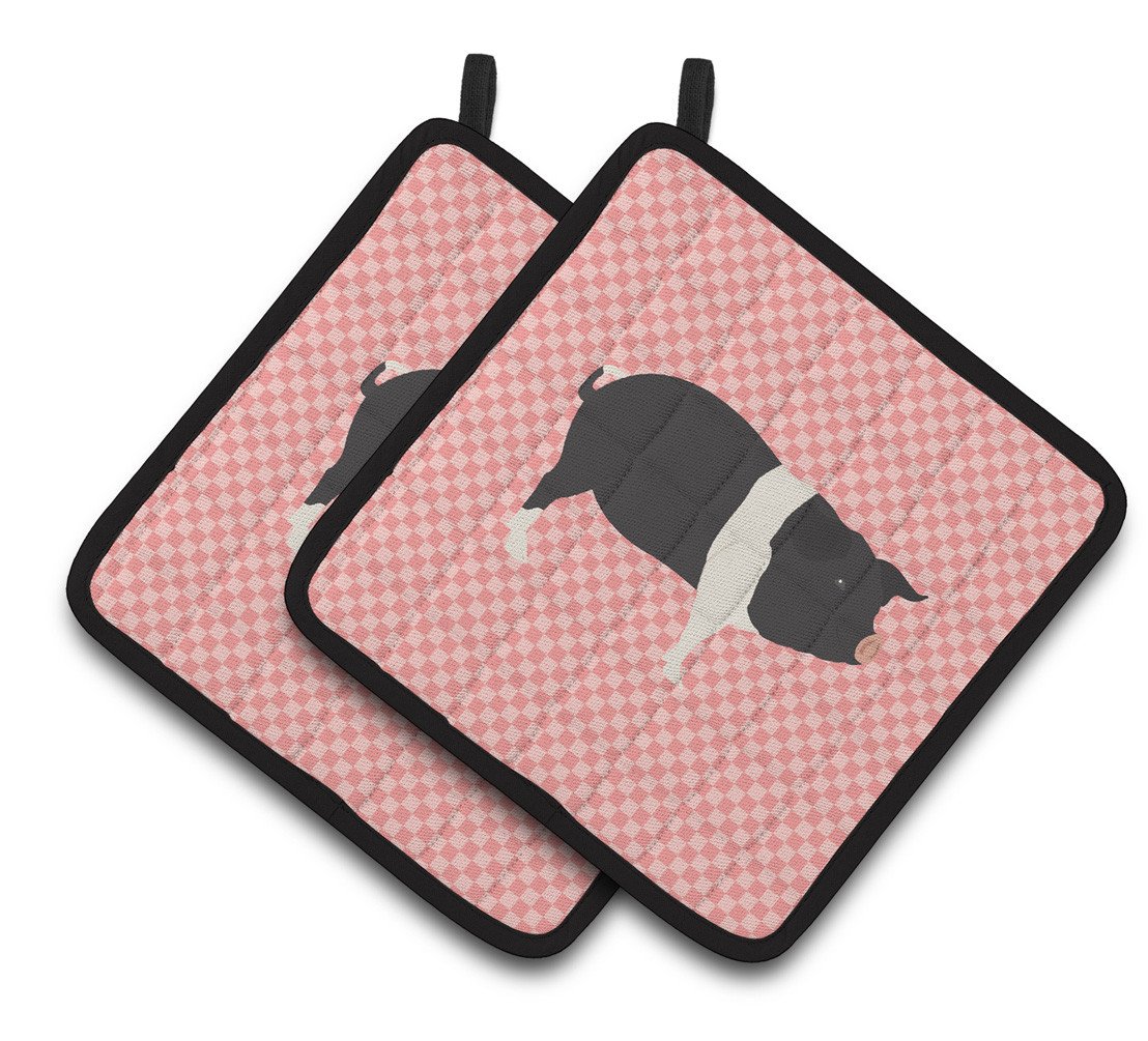 Hampshire Pig Pink Check Pair of Pot Holders BB7939PTHD by Caroline&#39;s Treasures